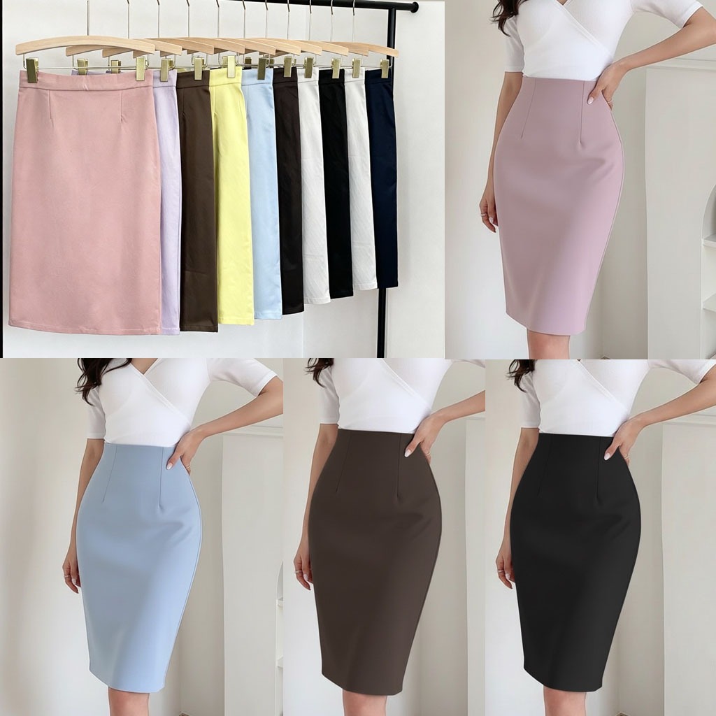💗 กระโปรงทรงเอ สีพื้น กระโปรงใส่ทำงาน ใส่เที่ยวสบาย ผ้านิ่ม ยืดหยุ่นได้ดี ขนาด XS-3XL💗SK-02