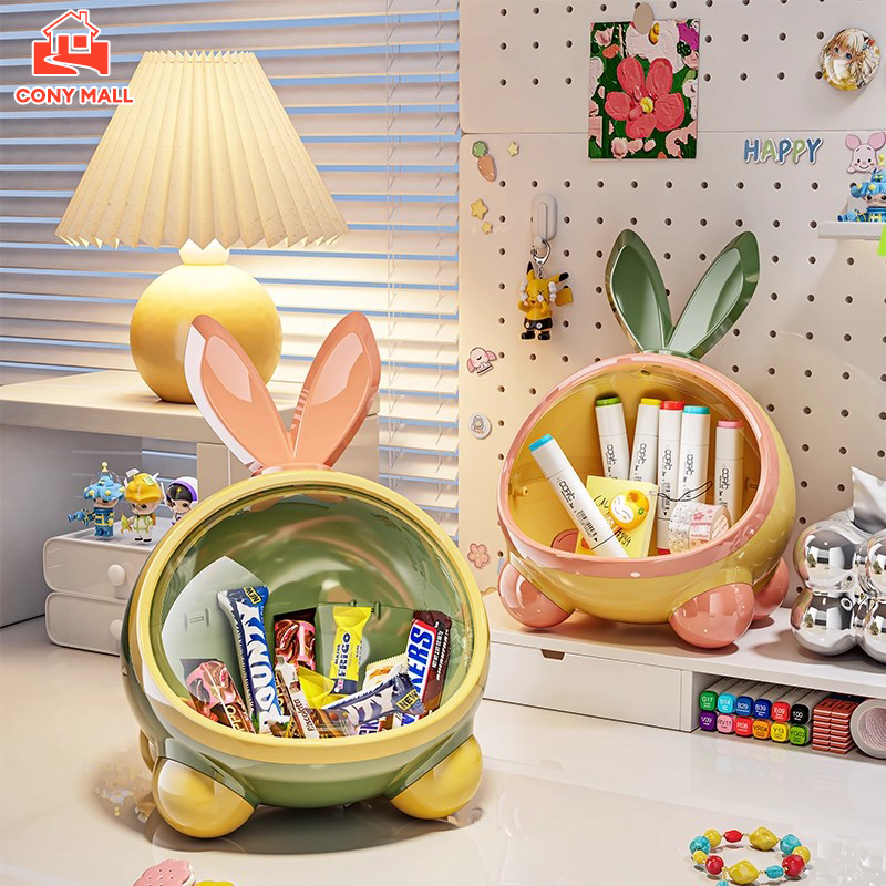 CONY ชั้นวางเครื่องสำอาง กล่องเก็บของโต๊ะหูกระต่ายน่ารัก ของตกแต่งโต๊ะสร้างสรรค์