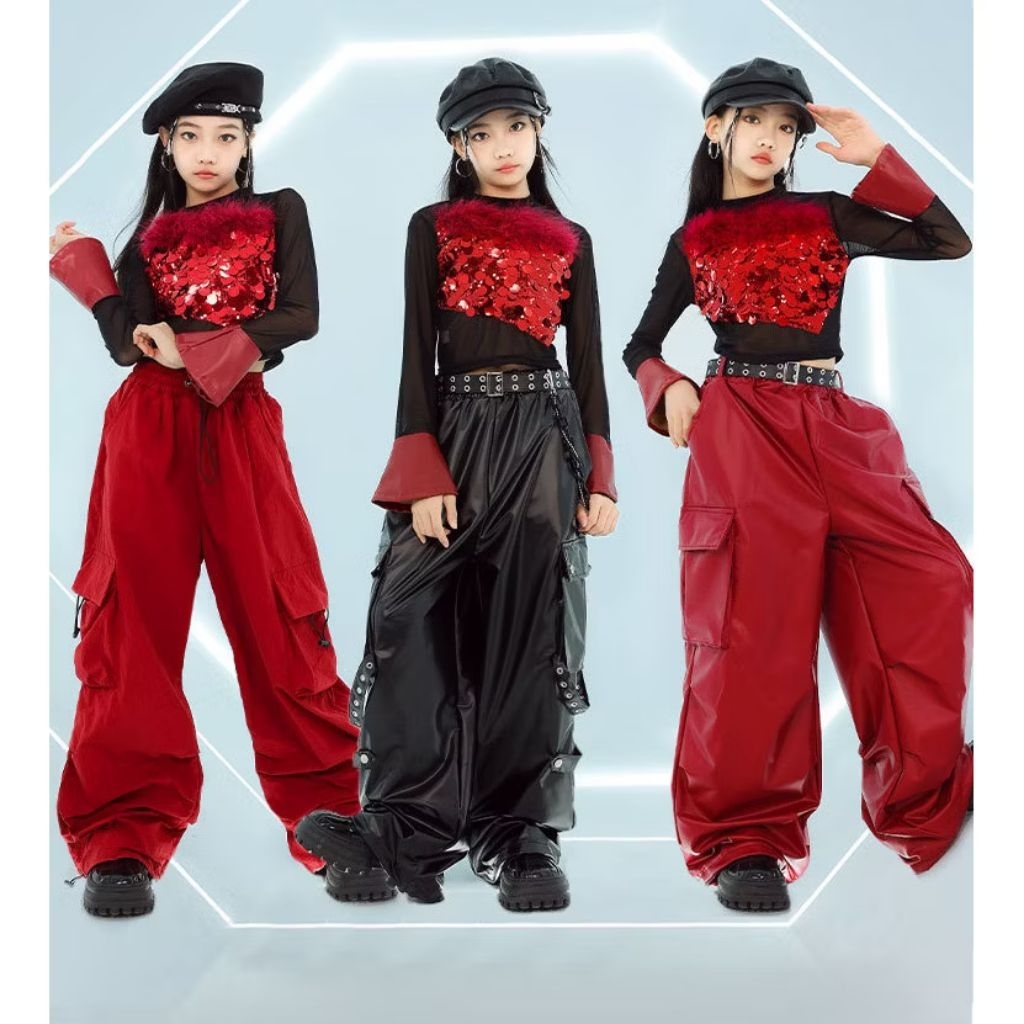 พร้อมส่ง🎉ชุดเต้นเด็ก​Sz.​140  ชุดเต้นแจ๊ส เด็กผู้หญิง ดำ เสื้อ ชุด cover dance ชุดฮิปฮอป กางเกง ชุด 