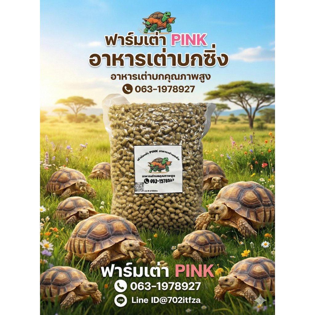 Pink อาหารเต่าบก สูตรพรีเมี่ยม | โภชนาการครบถ้วน | วัตถุดิบคัดพิเศษ สำหรับเต่าซูคาต้า/เต่าบก