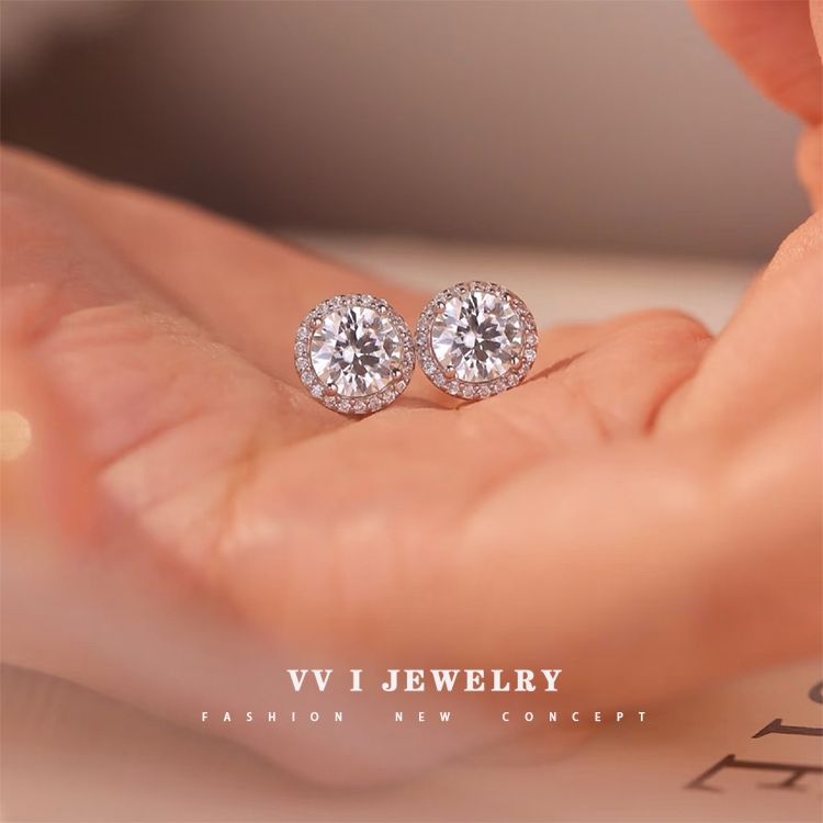 Vvi Moissanite Earring ต่างหูเงินแท้ 925 เพชรโมอีส รุ่นหรูหรา แฟชั่น เครื่องประดับยอดฮิต vvs/D ใบรับรองGRA 0.5ct-1ct