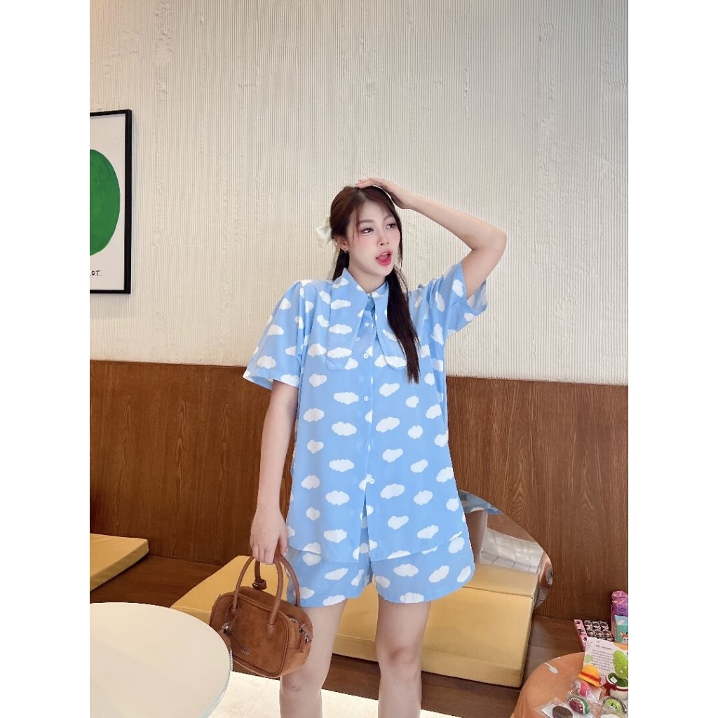 Lady set ชุดเซ็ท2ชิ้นผู้หญิง เสื้อ+กางเกงขาสั้น มีซับใน