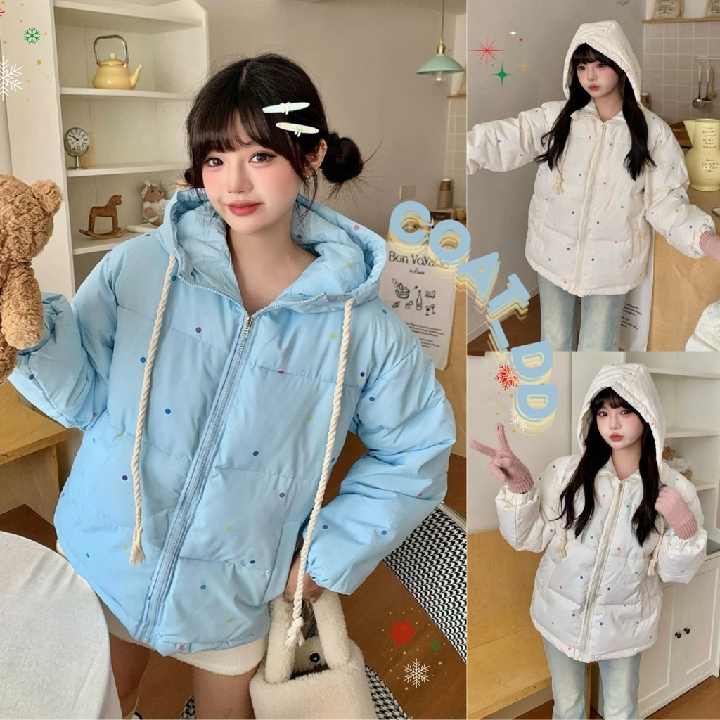 DD(no.146) ✨มาใหม่น่ารักม๊าก🩵⭐️’Dotty Dreams Cotton Hoodie Coat ⭐️🩵เสื้อโค้ทลายจุดพาสเทลน่ารักตะโกนน