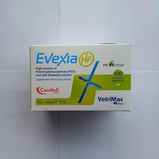 Evexia HF บรรจุแผงละ 10 เม็ด อาหารเสริมบรรเทาอาการปวด ลดการใช้ยา สำหรับสุนัขและแมว