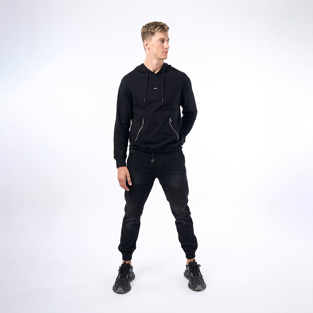 DAVIE JONES เสื้อฮู้ดดี้ Logo Regular Fit Hoodie PU0037 สีดำ - รูปที่ 3