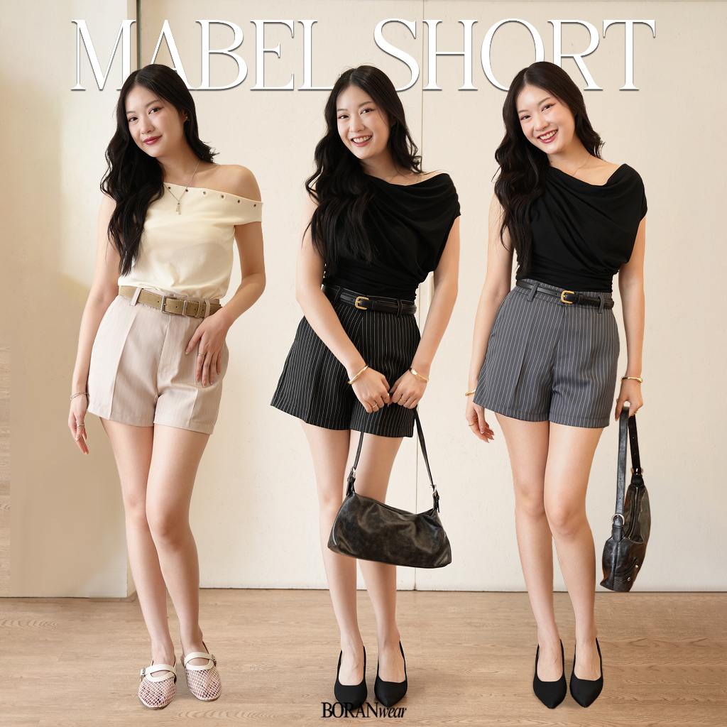 BORANwear - MABEL SHORT กางเกงสแลคขาสั้นทรงเนี้ยบ เรียบแต่ดูดีทุกลุค สแลคผู้หญิงเอวสูง ทรงตรงขาเนียน ลายริ้วสุภาพ