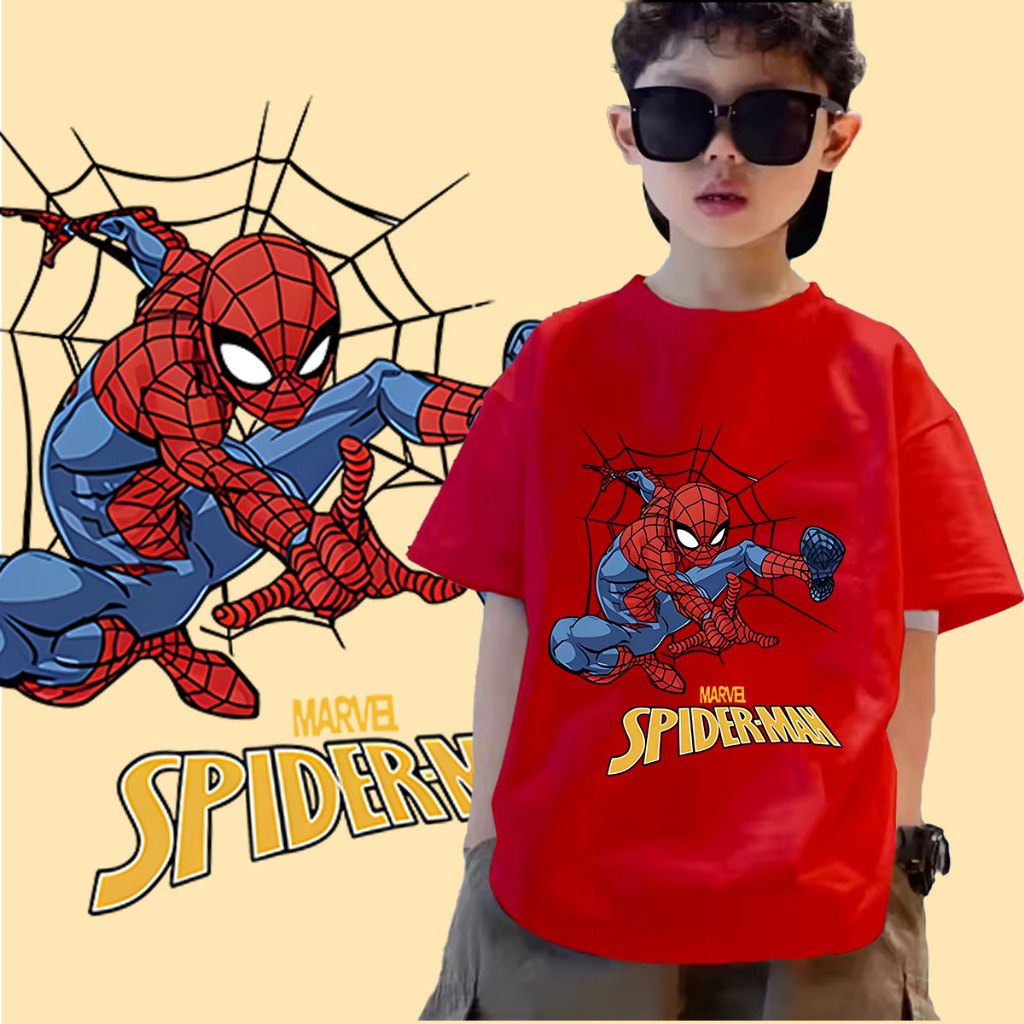 ลายSpider Man **J-1428-SHORT เสื้อยืดแขนสั้นแฟชั่นเด็กลายน่ารักๆ ผ้านุ่มใส่สบาย สีไซส์ครบ (รุ่นเด็ก)