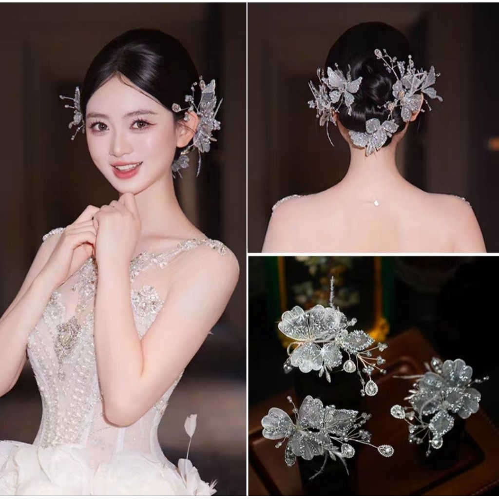 พร้อมส่งในไทย แต่งผม จัดทรงผม คริสตัล คริสตัลรวบผมด้านหลังพร้อมต่างหู1คู่