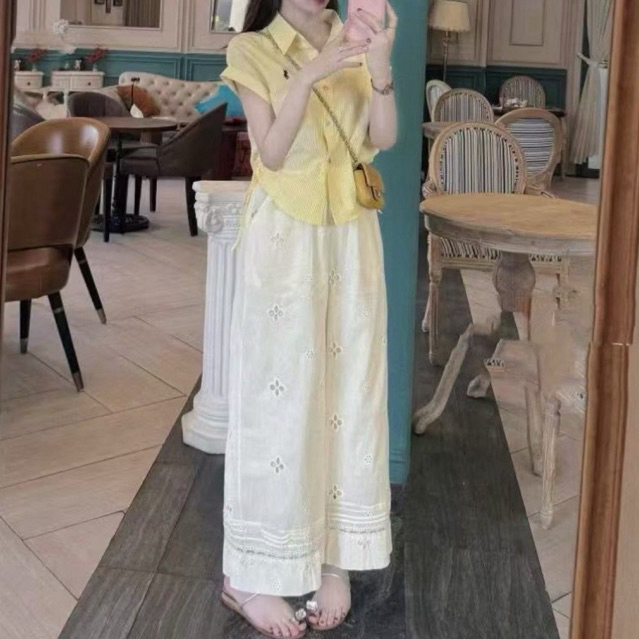 Aiyon Set เสื้อเชิ้ตแขนสั้น+ขายาวฉลุ - รูปที่ 6