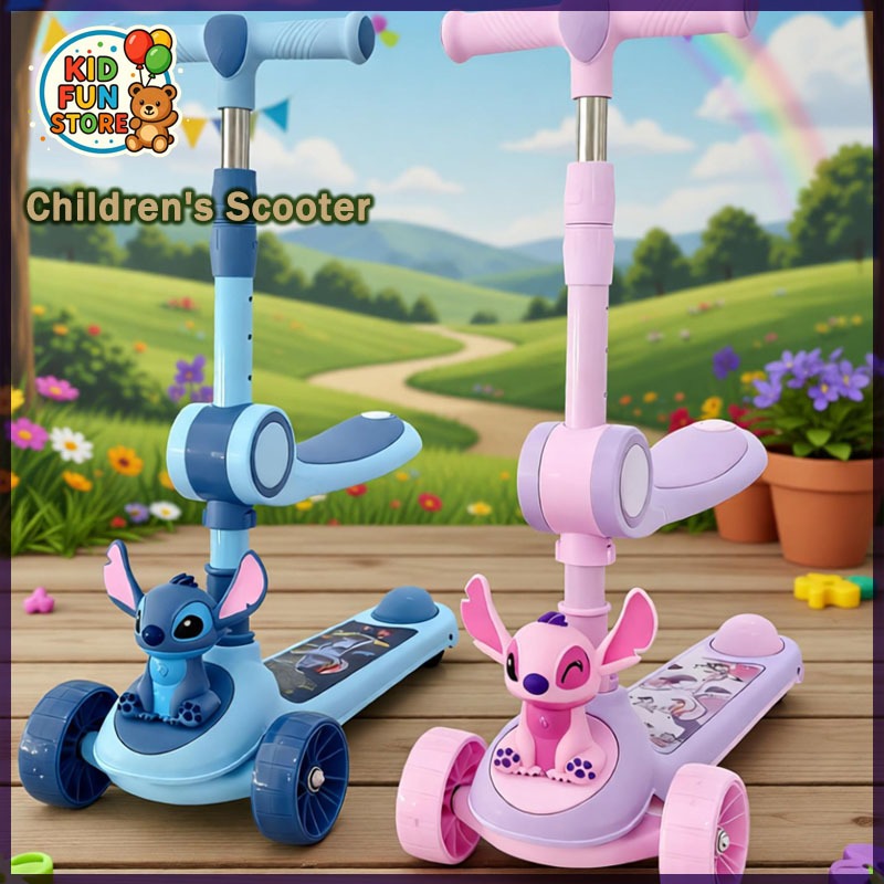 🛴สกู๊ตเตอร์เด็ก พับได้ มีเสียงดนตรี ที่นั่งปรับได้ และขาตั้ง สกู๊ตเตอร์ ของเล่นเด็ก