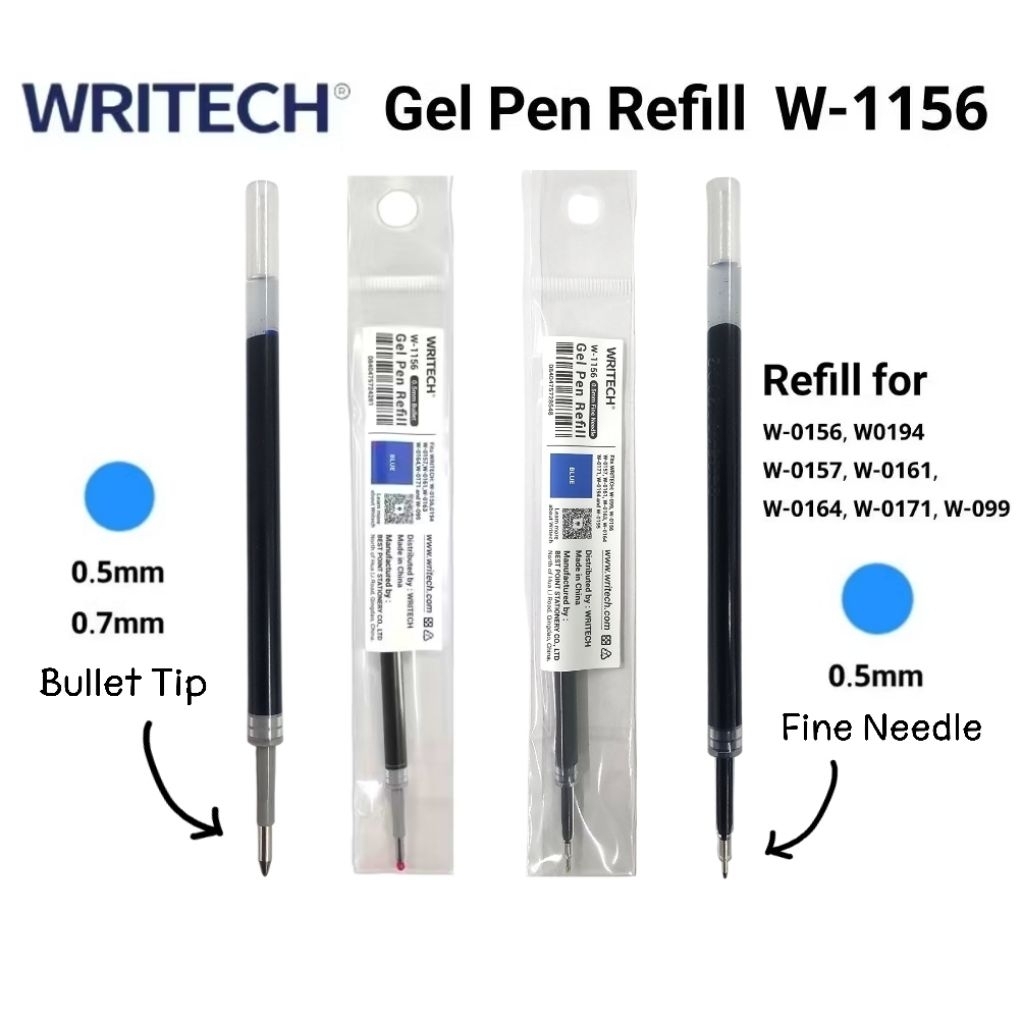 Writech รีฟิลไส้ปากกาเจล W-1156 ขนาด 0.5มม., 0.7มม. หมึกน้ำเงิน W0156, W0194, W0157, W0161, W0163, W0164, W0171, W099