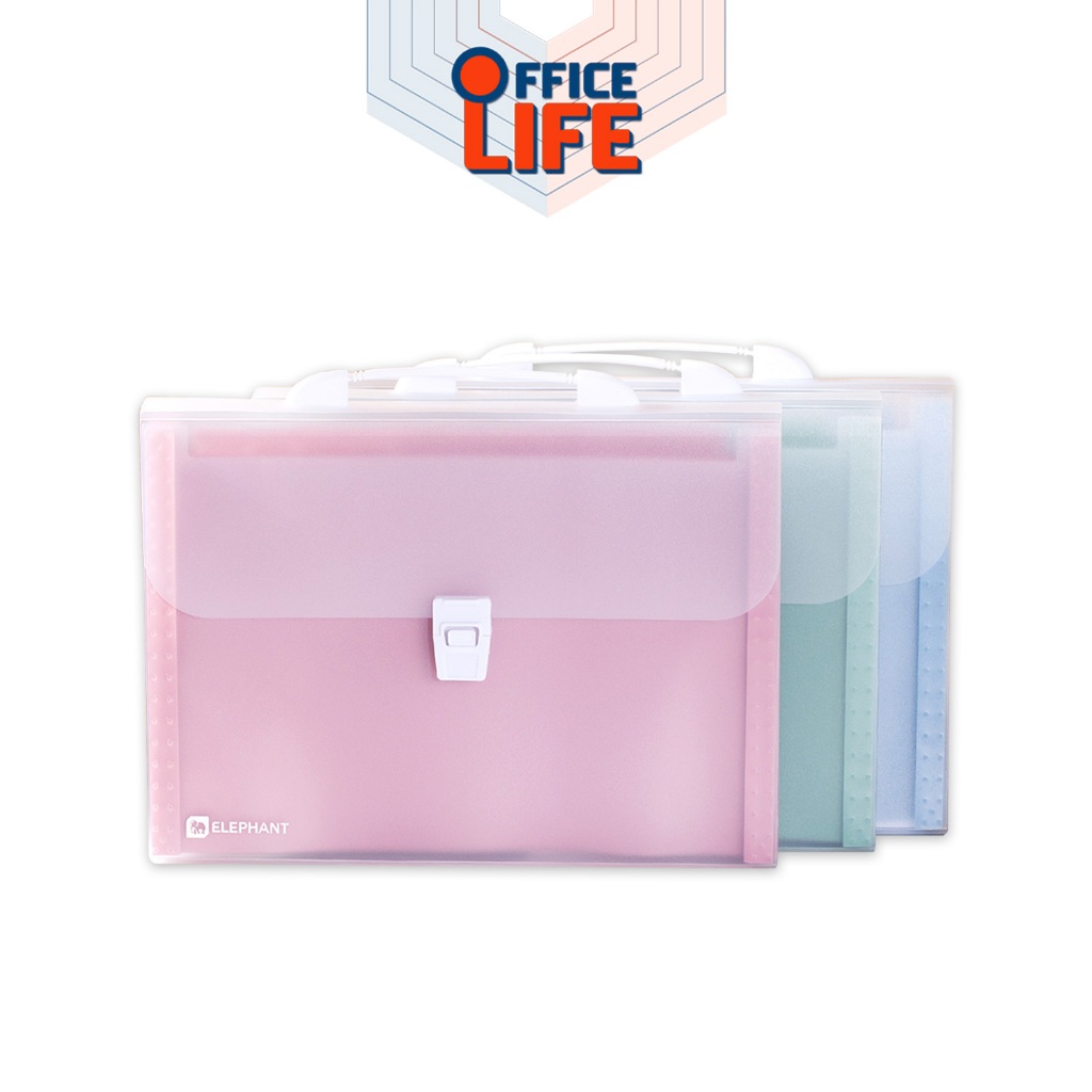 Elephant (ตราช้าง) กระเป๋าหูหิ้ว กระเป๋าเอกสารขนาด A4 12ช่อง รุ่น EF12H ( 1 ชิ้น คละสี )