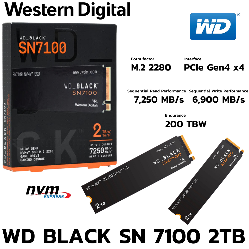 M.2 2 TB SSD (เอสเอสดี) WD BLACK SN7100 - PCIe 4x4 NVMe 2280 (WDS200T4X0E)