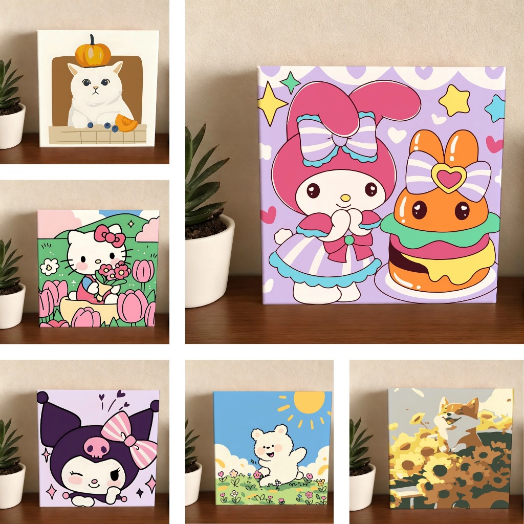 เฟรมระบายสี ระบายสี สีระบาย ระบายสีเด็ก 20x20cm แบบขึงเฟรมไม้ งานศิลปะ ระบายสีตามตัวเลข painting by number ชุดระบายสี