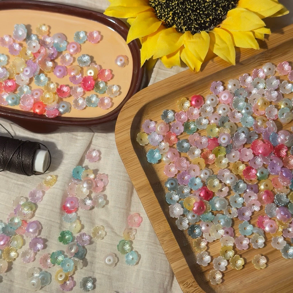 ลูกปัดดอกไม้อะคริลิทึบ 8 มม. 100ชิ้น - Acrylic Blossom Beads