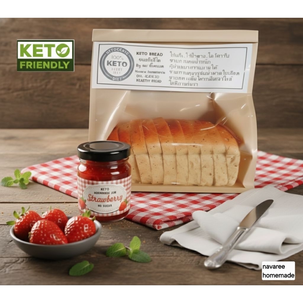 ขนมปังคีโต&แยมสตอเบอรี่คีโต KETO BREAD & KETO STRAWBERRY JAM NO SUGAR ไร้น้ำตาล เบาหวาน,ลดน้ำหนักทานได้ ค่ะ