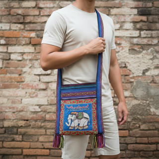 ย่ามลายช้าง กระเป๋าย่าม ไซส์ 8/9/10/12 นิ้ว 2ช่อง 2ซิป ผ้าพื…