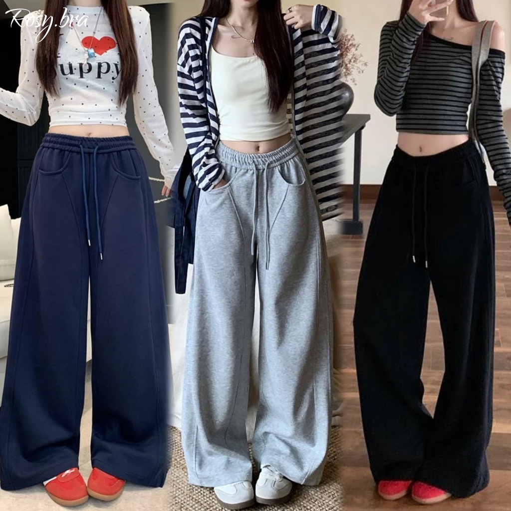 Rosy Bra กางเกงลำลอง กางเกงขายาว เอวสูง สไตล์ออลแมทช์ ขากว้าง ใส่สบาย มีเชือกที่เอว