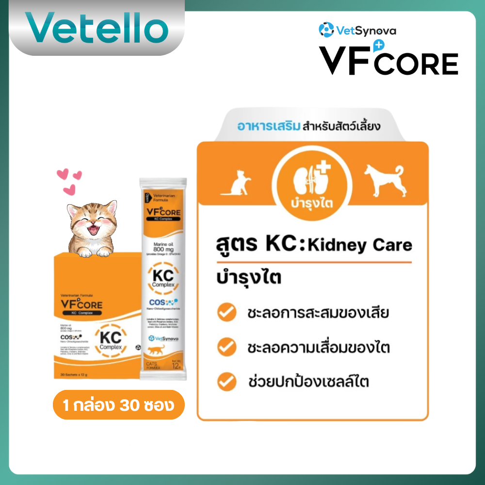 [ ยกกล่อง ] VFcore KC สีส้ม อาหารเสริมแมวเลีย บำรุงไต 🧡 ( 30 ซอง )