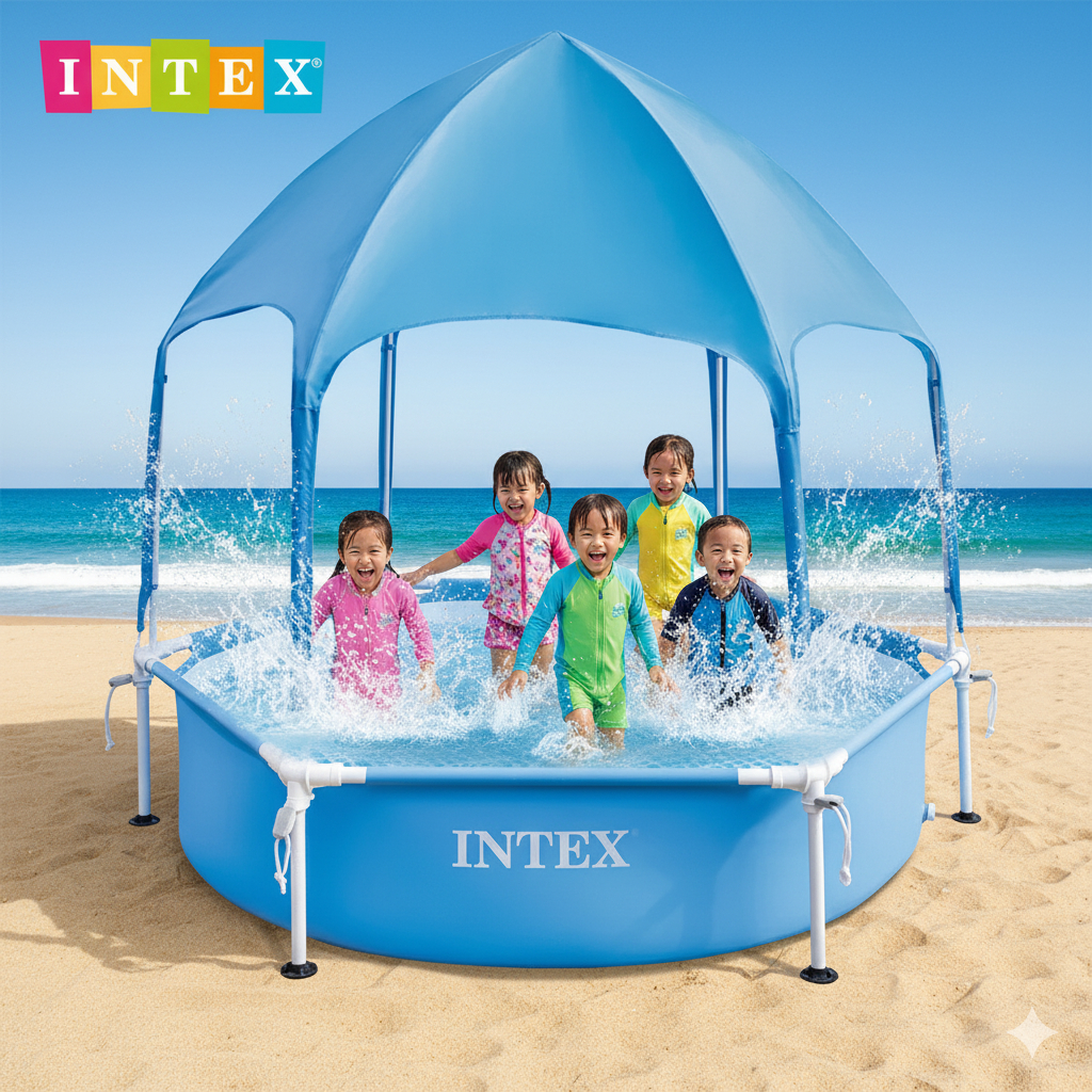 สระเฟรมทรงกลม  มีร่มด้วย / สระเป่าลมสูงพิเพษ 75 ซม