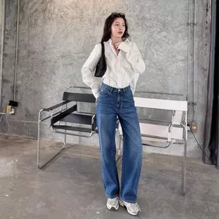 ยีนส์ Nammon Jeans NM39-NM394 กางเกงยีนส์ทรงกระบอกเอวกลาง รุ่น maya Blue baby jeans - ผ้าไม่ยืด
