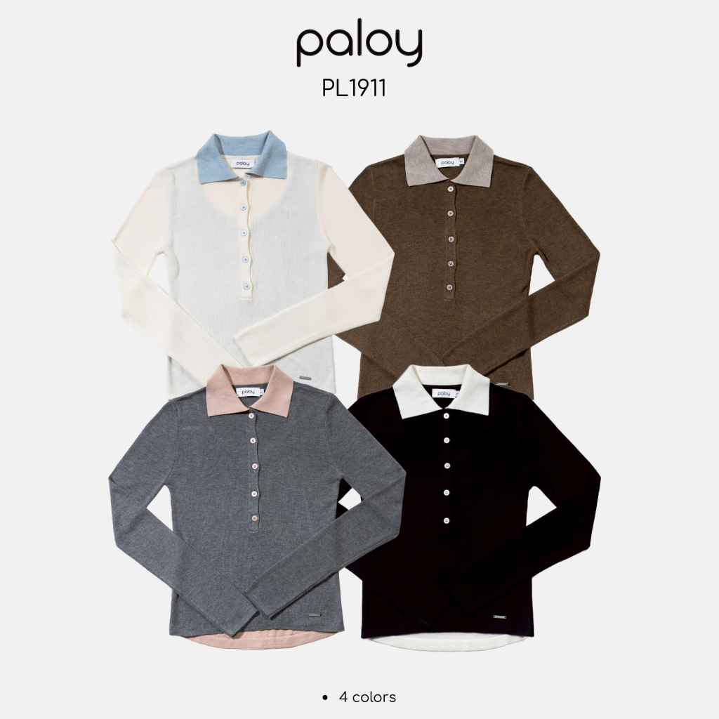 Paloy - PL1911 เสื้อไหมพรมแขนยาว คอปกแต่ง 2 ชั้น