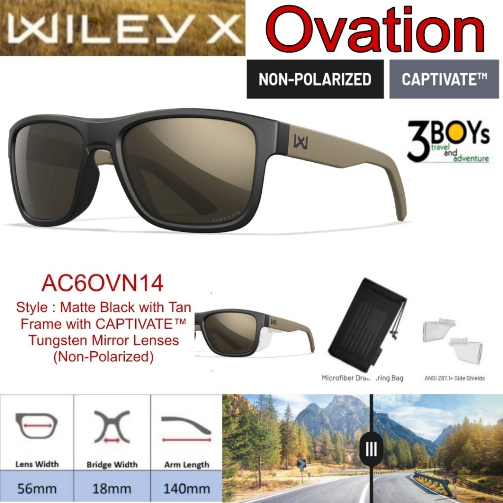 แว่นตา Wiley  X รุ่น OVATION เลนส์ Captivate กรอบ สีTan AC6OVN14 Sunglass แว่นกันแดด กันสะเก็ด Safet