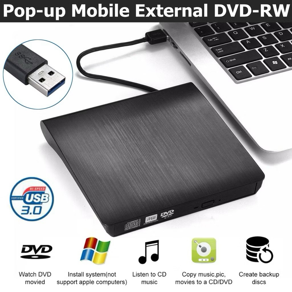 DVD-RW External Slim Writer / Burner / rewriter / CD Rom Drive แบบพกพา อ่านเขียน Play & Play