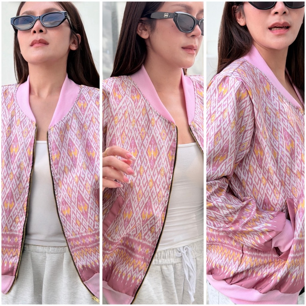 แจ็คเก็ตผ้าไทยทอลายมัดหมี่ (สีชมพู)