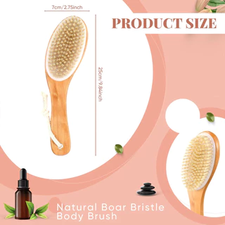 Novvia Crd Dry Brushing Body Brush แปรงขนหมูป่าธรรมชาติ แปรงขัดผิวแห้งพร้อมแปรงแห้งไม้ Contoured สําหรับขัดผิวเท้า