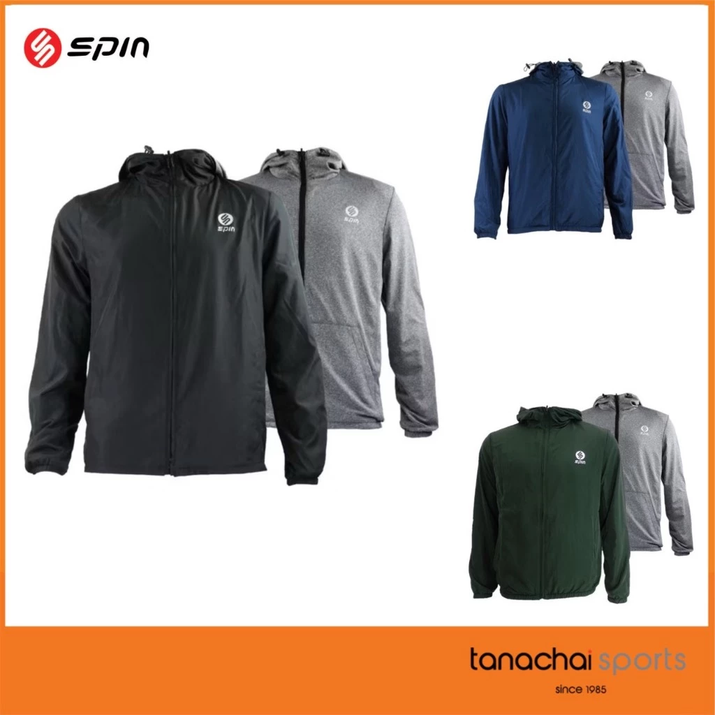 SPIN DMJ100 เสื้อแจ็คเก็ต มีฮู้ด ผ้าร่ม Jacket ใส่ได้ 2 ด้านในตัวเดียว ของแท้ 100%