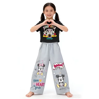MC177 ชุดเด็กผู้หญิง ลายมิกกี้–มินนี่ เสื้อยืด+กางเกงยีนส์ขายาว น่ารักสดใส