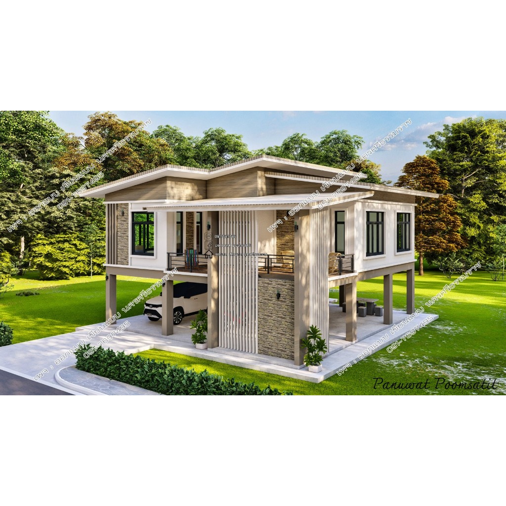 M36 แบบบ้านโมเดิร์น 3ห้องนอน 2ห้องน้ำ พื้นที่ใช้สอย 140 ตร.ม. [จัดส่งฟรี] - รูปที่ 2