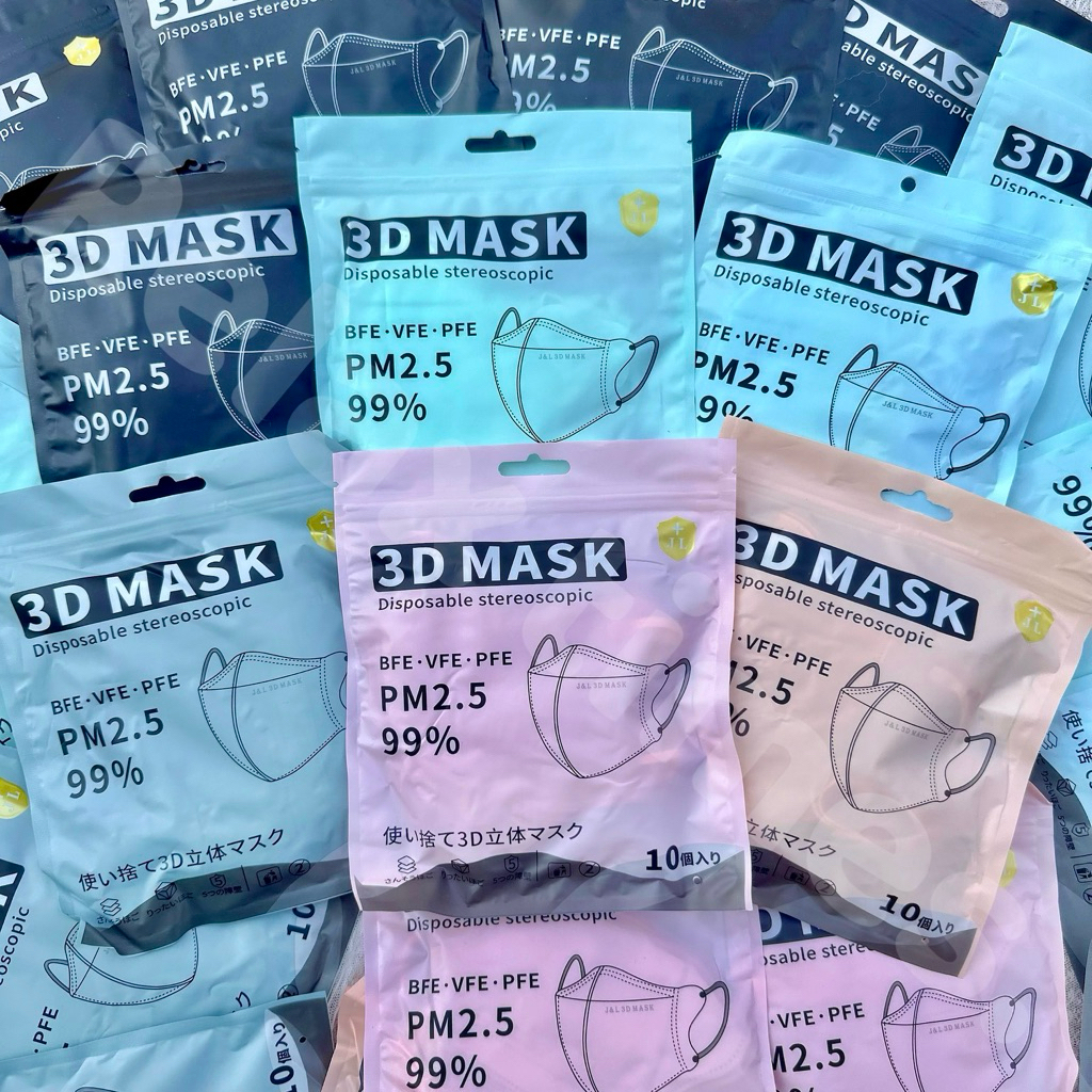 🔥พร้อมส่ง🇹🇭แมสหน้าเรียว รุ่น J&L เนื้อผ้าหนา Mask 3D ผู้ใหญ่ 1 ซอง 10 ชิ้น
