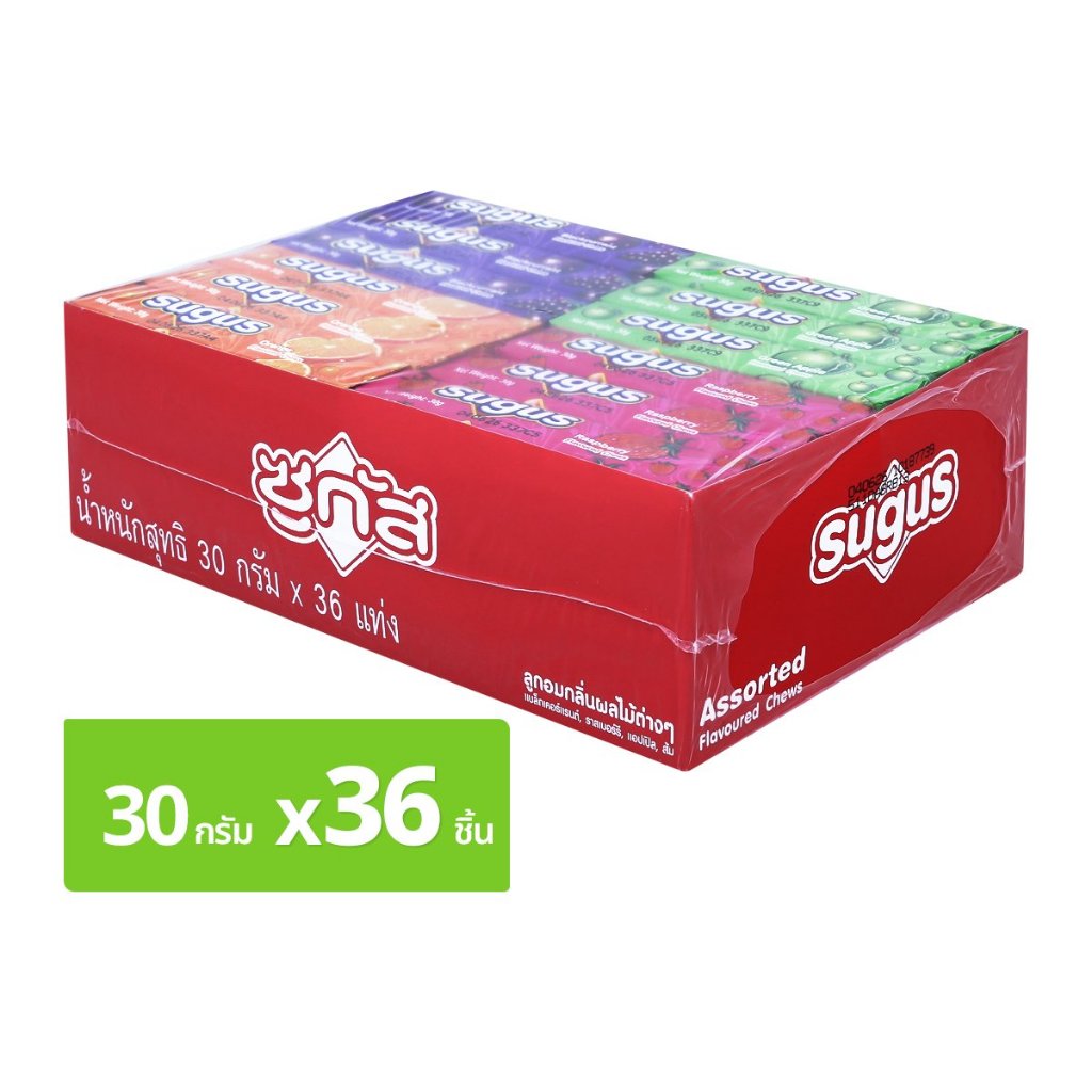 ซูกัส ลูกอมเคี้ยวหนึบแบบแท่ง รวมรสผลไม้ 30 ก. แพ็ค 36 SUGUS Chewy Candy Fruit Flavour 30 g. Pack 36