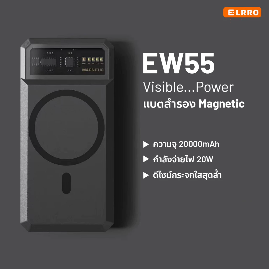 ELRRO EW55 Magnetic Power Bank 20000mAh PD 20W QC 3.0 Wireless Charge 15W thumbnail 4