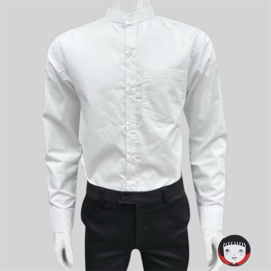 เสื้อเชิ้ตคอจีนสีขาวนวล ”มีกระเป๋า“แขนยาวผู้ชาย ทรงslim ( อก 38-46นิ้ว )