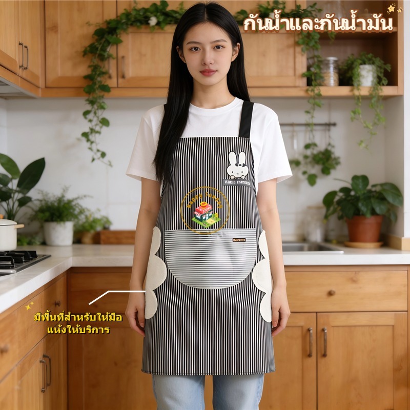 ผ้ากันเปื้อนกันน้ำมันและกันน้ำ เหมาะสำหรับร้านอาหารและคาเฟ่ ใช้ได้ทั้งชายและหญิง สามารถใช้เช็ดเอวและมือได้ มีกระเป๋า
