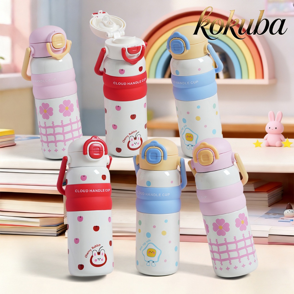 กระบอกน้ำเด็ก สแตนเลส 316 ปลอดสาร BPA 600ml/20oz พร้อมหลอด มีหูหิ้ว ดีไซน์น่ารัก แก้วน้ำเก็บความเย็น ขวดน้ํา