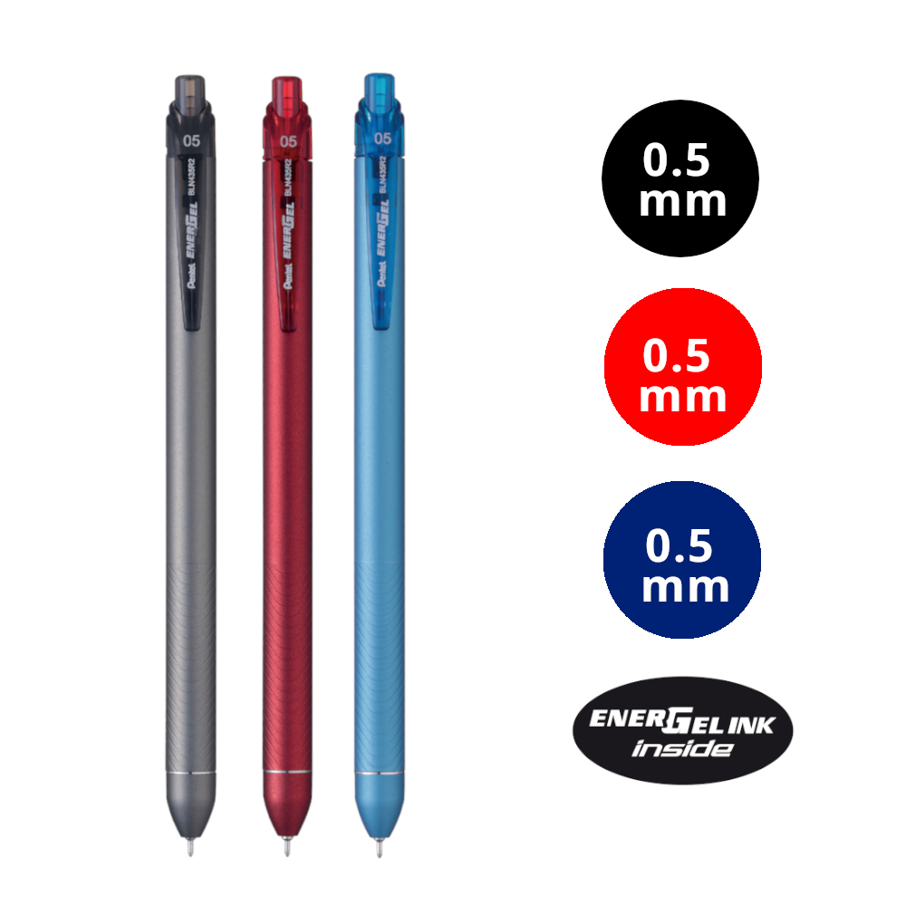 Pentel BLN435R2 ปากกาเจลเพนเทล แบบกด ขนาด 0.5 มม ตัวด้ามเรียว โทนสี Silver Chic Satin - สีหมึก ตามตัวด้าม