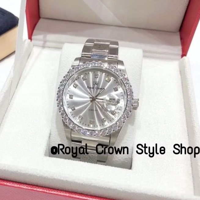 นาฬิกา Royal Crown แท้100%,นาฬิกาข้อมือผู้ชาย,สวยหรู,ประดับเพชรเกรดพรีเมี่ยม,กันน้ำ,จัดส่งพร้อมกล่องครบมีบัตรับประกัน1ปี