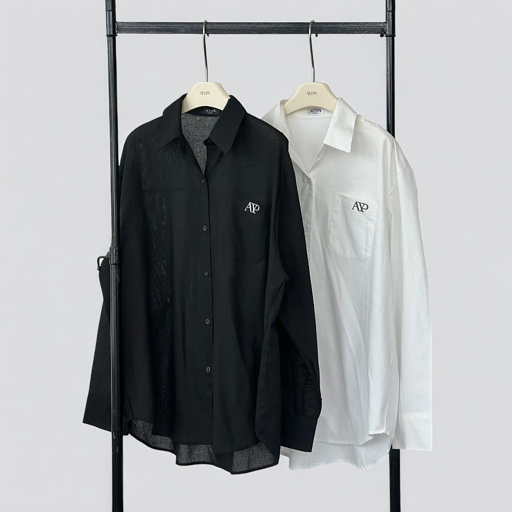 Atipashop - ASTERIUM FORMAL SHIRT เสื้อเชิ๊ต แขนยาว ทรงโอเวอร์ไซส์ ปักโลโก้