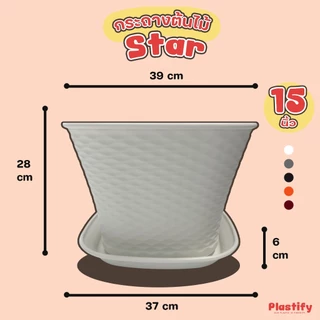 Plastify 🌿 กระถางต้นไม้ปากกว้าง 🌿(กระถางทรงบาน รุ่น Star) พร้อมจานรอง ขนาด 6" 8" 10" 12" 15" 18"