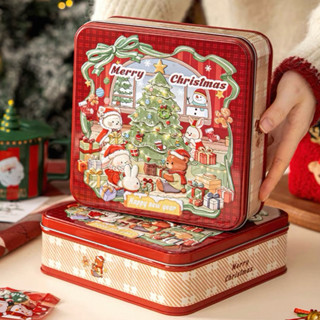 กล่องโลหะใส่คุกกี้คริสต์มาส กล่องเหล็กของขวัญปีใหม่ ลายหมี ข…
