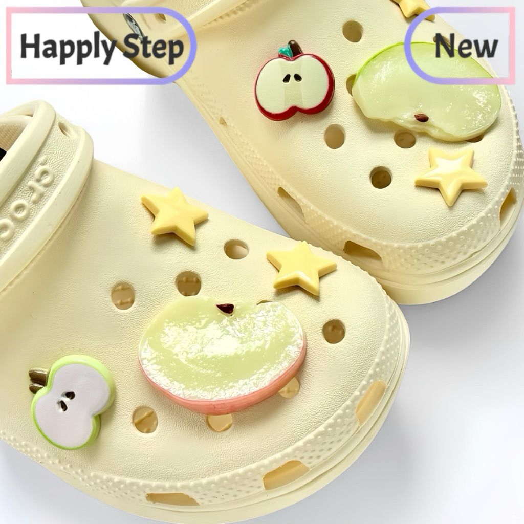 Happy Step 8ชิ้น/เซ็ต แอปเปิล🍏🍎D3(เฉพาะตัวติด) อุปกรณ์เสริมรองเท้า ของตกแต่งรองเท้ากระเป๋ามีรู พร้อมส่งจากไทย