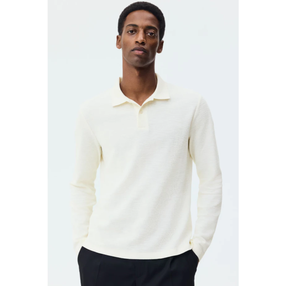 H&M(เอชแอนด์เอ็ม) เสื้อโปโลแขนยาวทรงสลิมฟิต Men Slim Fit Long-sleeve polo shirt 1314041_1