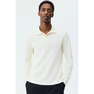 H&M(เอชแอนด์เอ็ม) เสื้อโปโลแขนยาวทรงสลิมฟิต Men Slim Fit Long-sleeve polo shirt 1314041_1