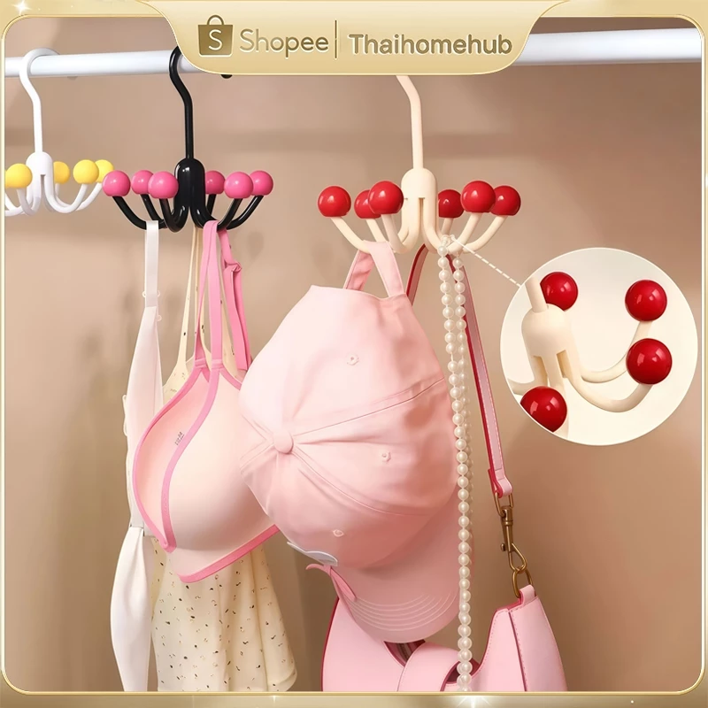 ตะขอแขวนของ ตะขอติดผนัง ที่แขวนของอเนกประสงค์ หมุนได้360องศา ประหยัดพื้นที่ 6 ลูก เก็บของบ้าน ติดผนัง ประหยัดพื้นที่