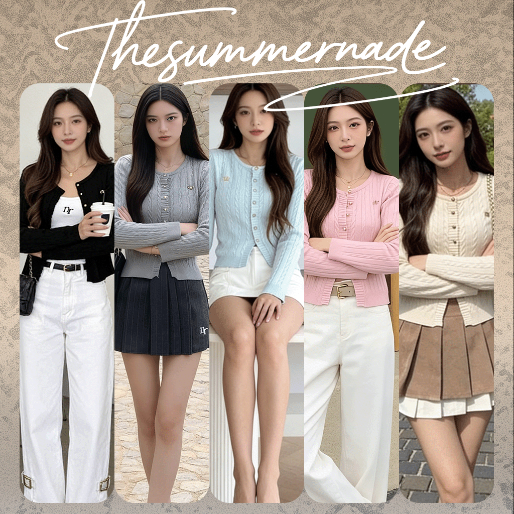 Thesummernade เสื้อไหมพรมคอกลมถักลายแขนยาว รุ่น Jasmine Cardigan TS138