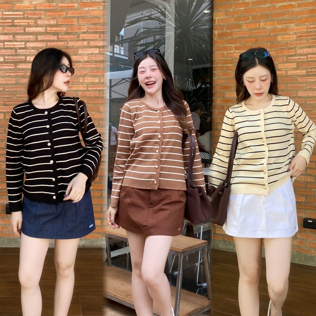 เสื้อคลุมคาร์ดิแกนลายริ้ว ผ้าไหมพรม
